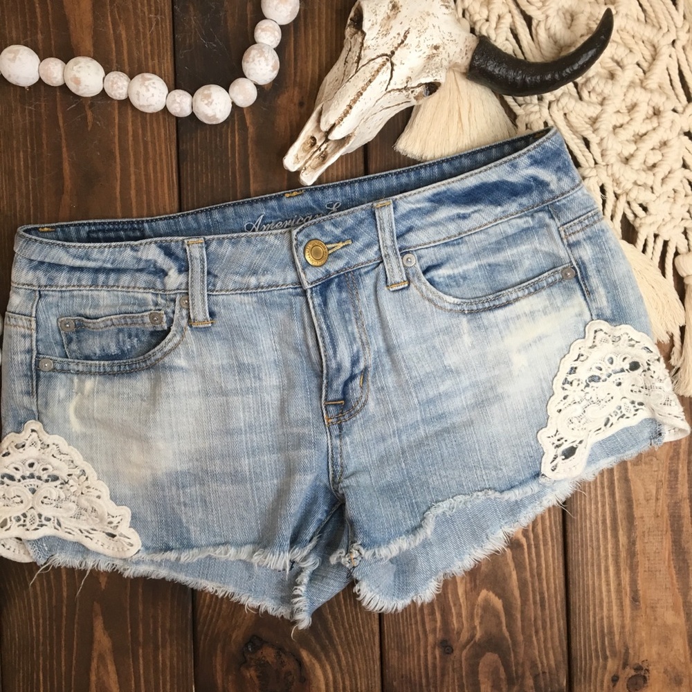 AEO | Crochet Lace Stonewash Denim Shorts